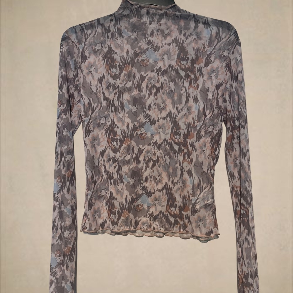 Sage Abstract Pattern Sheer Layering Top - image 1